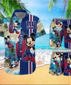 New York Giants Mickey Mouse Surfing On The Beach All Over Print Combo Hawaiian Shirt And Beach