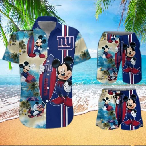 New York Giants Mickey Mouse Surfing On The Beach All Over Print Combo Hawaiian Shirt And Beach