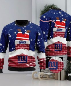 New York Giants Santa Claus On Chimney Personalized Name Ugly Christmas Sweater