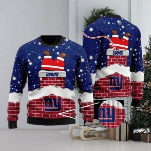 New York Giants Santa Claus On Chimney Personalized Name Ugly Christmas Sweater