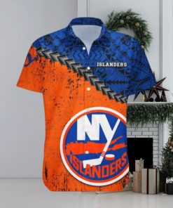 New York Islanders Hawaiian Shirt, Polynesian Tattoo Grunge Look