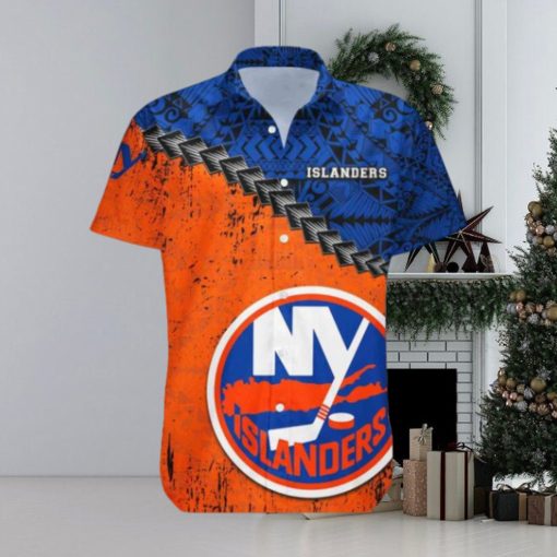 New York Islanders Hawaiian Shirt, Polynesian Tattoo Grunge Look