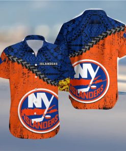 New York Islanders Nhl Grunge Polynesian Tattoo Pattern Hawaiian Shirt For Fans