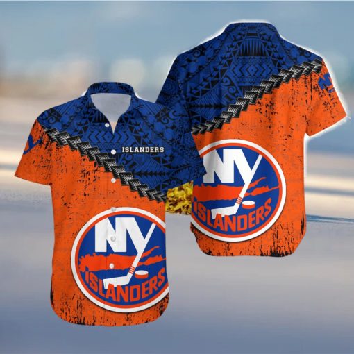 New York Islanders Nhl Grunge Polynesian Tattoo Pattern Hawaiian Shirt For Fans