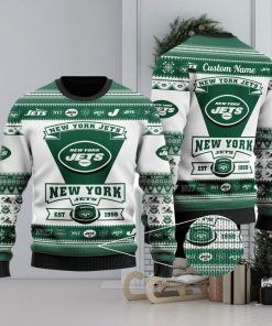 New York Jets Football Team Logo Ugly Christmas Sweater Custom Name Christmas For Fans
