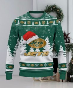 New York Jets Logo Wearing Santa Hat Trending Christmas Gift AOP Ugly Christmas Sweater Men Women Winter Gift