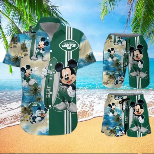 New York Jets Mickey Mouse All Over Print Hawaiian Shirt And Beach Shorts