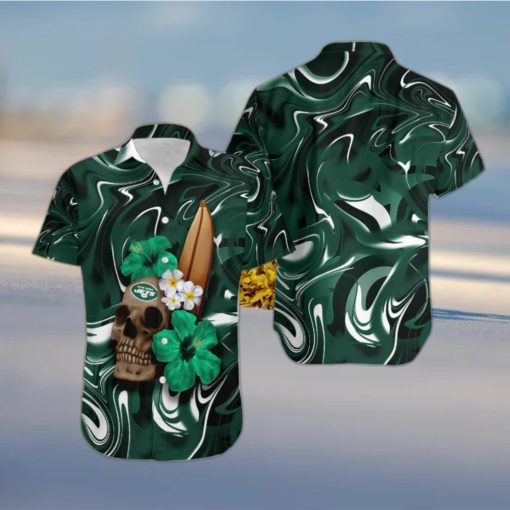 New York Jets Skull And Flower Hawaiian Shirt Gift For Halloween