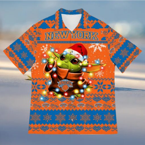 New York Knicks Baby Yoda Star Wars Sports Football Ugly Christmas Sweater Pattern 3D Hawaiian Shirt Christmas Gift