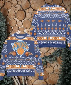 New York Knicks Basketball Team Reindeer Pattern Xmas 3D Sweater Cute Christmas Gift For Men And Women