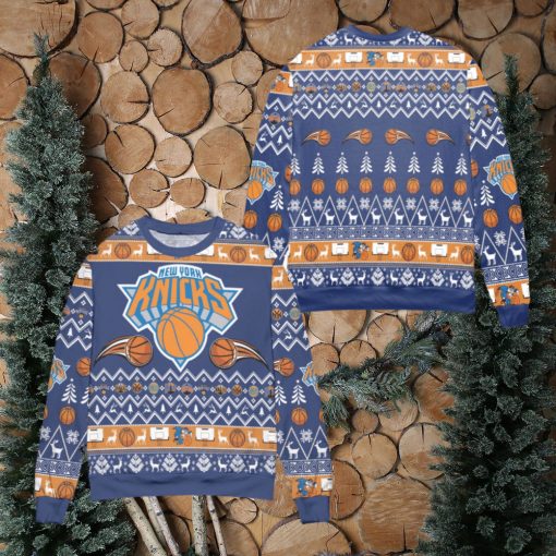 New York Knicks Basketball Team Reindeer Pattern Xmas 3D Sweater Cute Christmas Gift For Men And Women