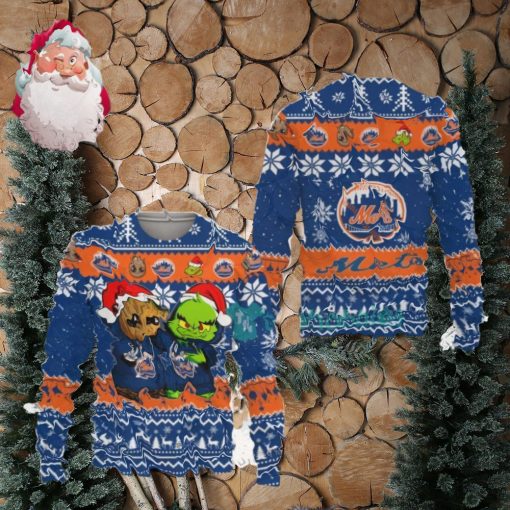 New York Mets Baby Groot And Grinch Best Friends Christmas AOP Sweater