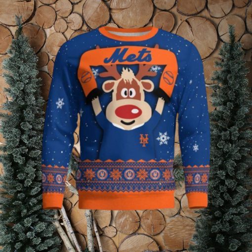 New York Mets Cute Reindeer Ugly Christmas Sweater Christmas Party Gift