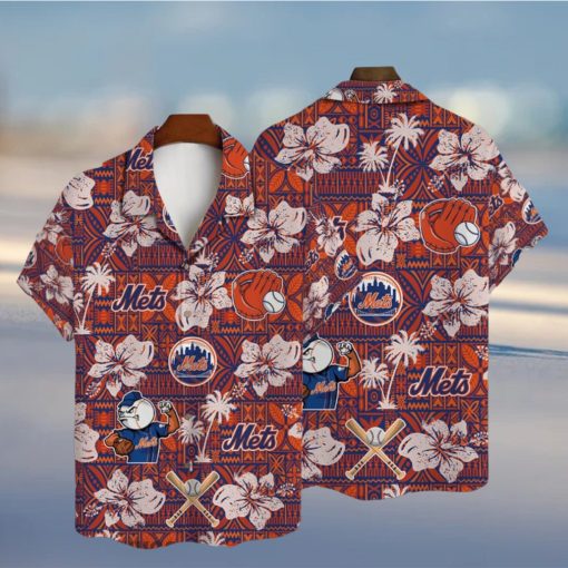 New York Mets Hibiscus Pattern Vintage Hawaiian Shirt