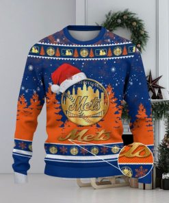 New York Mets Logo Wearing Santa Hat Trending Christmas Gift AOP Ugly Christmas Sweater Men Women Winter Gift