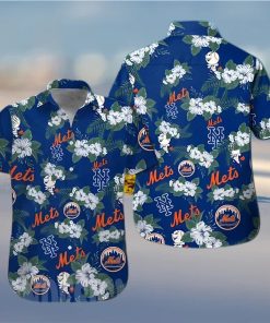 New York Mets Green Leaf Hibiscus Flower Pattern Hawaiian Shirt And Shorts  Gift For Summer