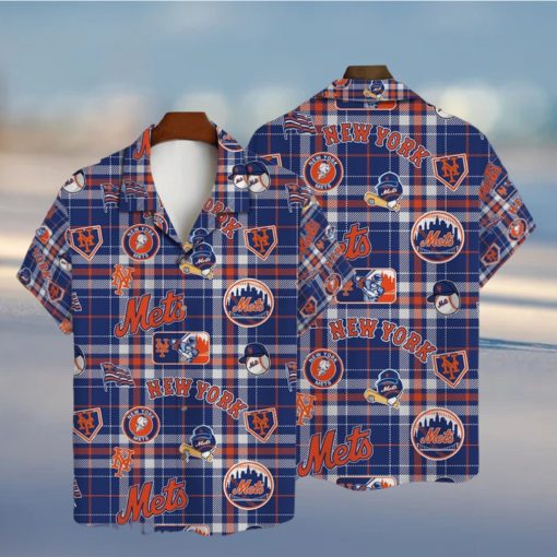 New York Mets Plaid Baseball Pattern Vintage Hawaiian Shirt