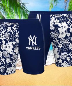 New York Yankees All Over Print Flowery Summer Beach Shorts – Navy