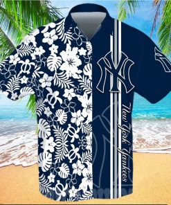 New York Yankees All Over Print Stripes Flowery Aloha Summer Beach Hawaiian Shirt – Navy