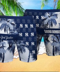 New York Yankees Bronx Bombers Palm Tree All Over Print Summer Beach Shorts – Navy