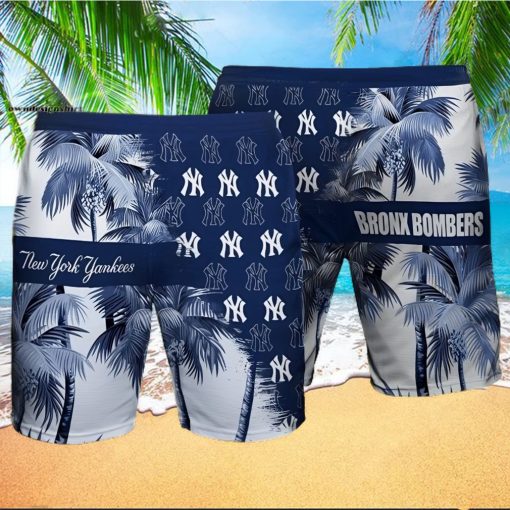 New York Yankees Bronx Bombers Palm Tree All Over Print Summer Beach Shorts – Navy