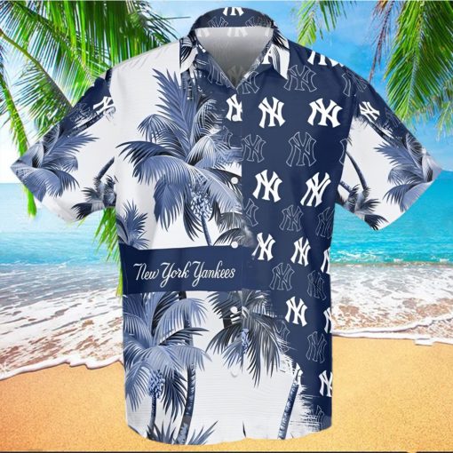 New York Yankees Palm Tree All Over Print Aloha Summer Beach Hawaiian Shirt – White Cobalt