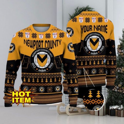 Newport County AFC Big Logo Custom Name 3D Ugly Christmas Sweater Christmas Gift For Big Fans