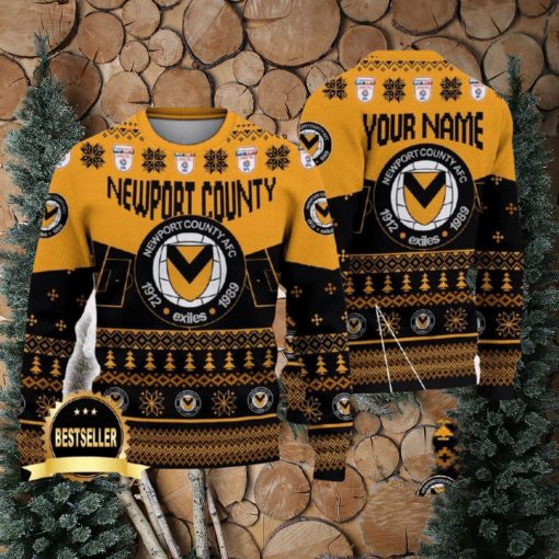 Newport County Ugly Christmas Sweater Logo Custom Name Gift Fans