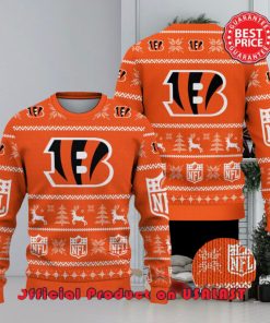 Nfl Cincinnati Bengals Logo Reindeer Pine Trees Christmas Ugly Sweater