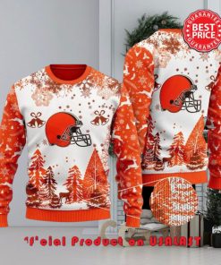 Nfl Cleveland Browns Special Logo Snowflake Reindeer White Orange Christmas Ugly Sweater