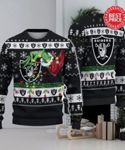 Nfl Las Vegas Raiders Logo Grinch Hand Christmas Ugly Sweater