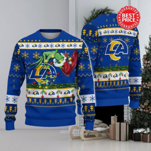 Nfl Los Angeles Rams Logo Grinch Hand Christmas Ugly Sweater