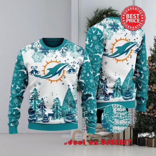 Nfl Miami Dolphins Special Logo Snowflake Reindeer White Christmas Ugly Sweater