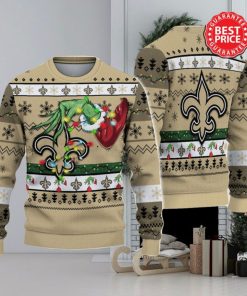 Nfl New Orleans Saints Logo Grinch Hand Christmas Ugly Sweater