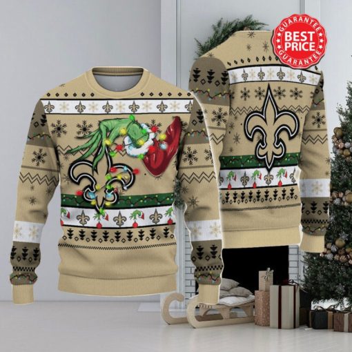 Nfl New Orleans Saints Logo Grinch Hand Christmas Ugly Sweater