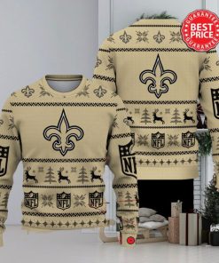 Nfl New Orleans Saints Logo Reindeer Pine Trees Christmas Ugly Sweater.