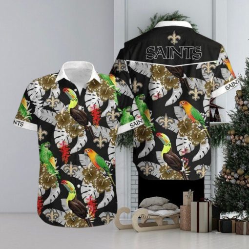 Nfl New Orleans Saints Parrot Above Flower Trendy Hawaiian Shirt Aloha Shirt