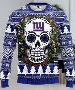 Nfl New York Giants Skull Flower Ugly Christmas Sweater All