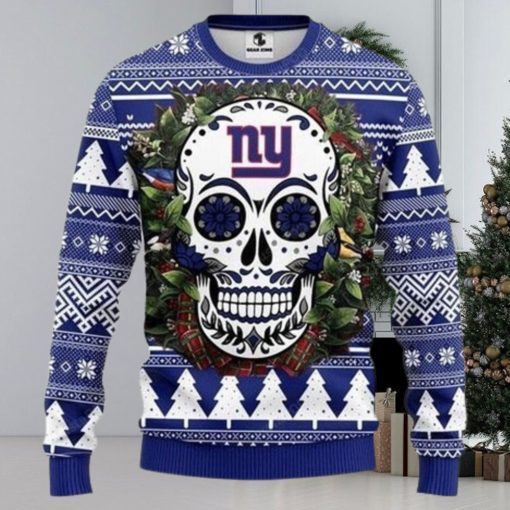 Nfl New York Giants Skull Flower Ugly Christmas Sweater All