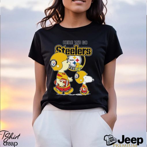 Nfl Pittsburgh Steelers Here We Go Steelers Charlie Brown Snoopy And Woodstock Sweatshirt