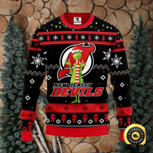 Nhl New Jersey Devils Christmas Ugly Sweater Print Funny Grinch Gift For Hockey Fans