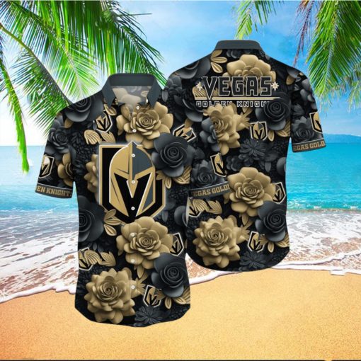 Nhl Vegas Golden Knights Hawaiian Shirt Tropical Rose Pattern Summer Hawaiian Shirt