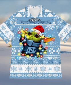 North Carolina Tar Heels Baby Yoda Star Wars Sports Football Ugly Christmas Sweater Pattern 3D Hawaiian Shirt Christmas Gift