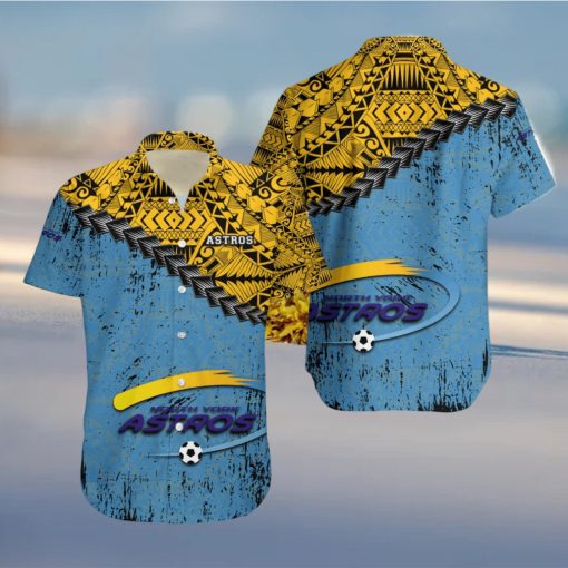 North York Astros Ca Soccer Grunge Polynesian Tattoo Pattern Hawaiian Shirt For Fans