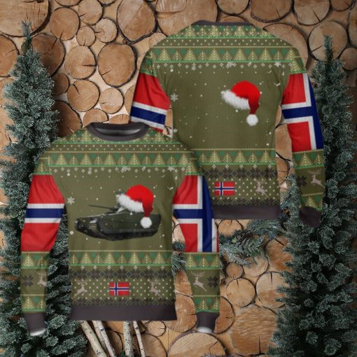 Norwegian Army CV90 Infantry Fighting Vehicle Christmas Santa Hat Pattern AOP Sweater Christmas Gift Sweater