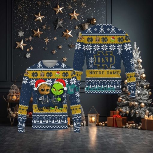 Notre Dame Fighting Irish Baby Groot And Grinch Best Friends Ugly Christmas Sweater