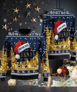 Notre Dame Fighting Irish NCAA Santa Claus Hat Ho Ho Ho 3D Custom Name Ugly Christmas Sweater