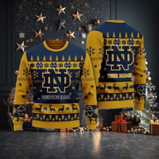 Notre Dame Fighting Irish Personalized Name Ugly Christmas Sweater