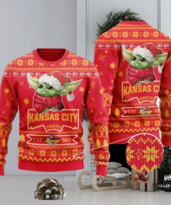 Kansas City Chiefs Cute Baby Yoda Grogu Ugly Christmas Sweater