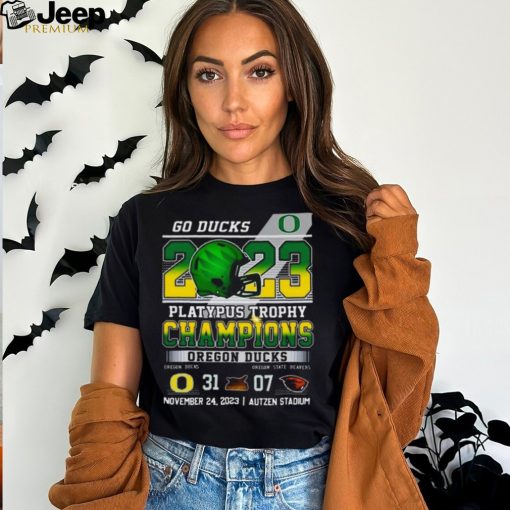 O Ducks 2023 Platypus Trophy Champions Oregon Ducks 31 – 07 Oregon State Beavers November 24 2023 Autzen Stadium T Shirt